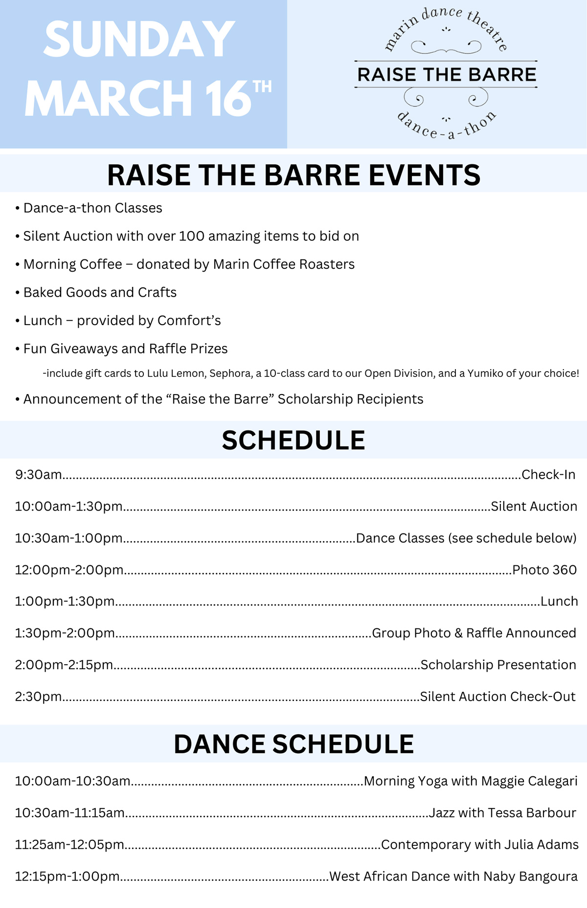 Raise the Barre event schedule poster